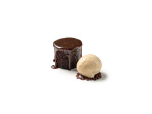 Chocolate sponge, sticky chocolate glaze, banana ice cream