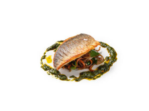 Pan fried bream, soused vegetables, coriander oil